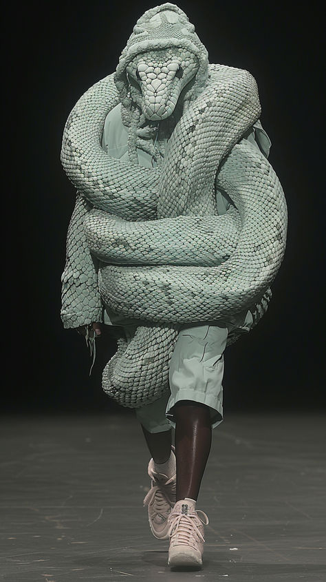 Snake Fashion Snake Fashion Aesthetic, Snake Fashion Runway, Spine Fashion, Snake Clothes, Snake Mask, Snake Costume, Snake Fashion, Futuristic Costume, Snake Party