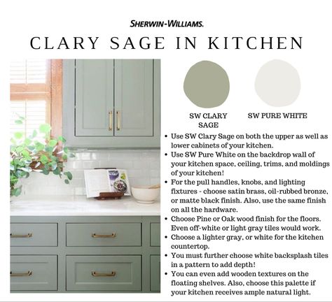 Clary Sage Cabinets, Clary Sage Color Palette, Color Palette Sage Green, Sherwin Williams Clary Sage, Sage Paint Color, Laundry Remodel, Light Green Kitchen, Sage Color Palette, Sage Green Paint Color