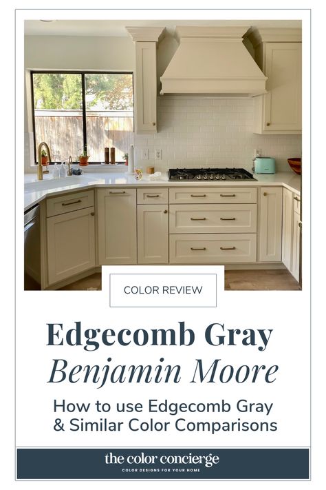 Learn all about Benjamin Moore Edgecomb Gray in this color review. This light greige color is a Benjamin Moore classic, and a fan favorite #benjaminmoore #benjaminmooregray #paint #paintcolor #interiordesign @thecolorconcierge Edgecomb Grey Kitchen Cabinets, Edgecomb Grey Cabinets, Edgecomb Gray Benjamin Moore Kitchen, Bm Edgecomb Gray Cabinets, Benjamin Moore Edgecomb Gray Cabinets, Benjamin Moore Pashmina Cabinets, Edgecomb Gray Benjamin Moore Cabinets, Edgecomb Gray Kitchen Cabinets, Edgecomb Gray Cabinets