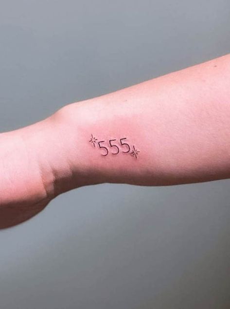 57 Spiritual Angel Number Tattoos with Meaning 555 Aesthetic, Arm Tattoos Cute, Angel Number Tattoos, Plate Tattoo, 555 Tattoo, Phenomenal Tattoo, Inner Finger Tattoo, 555 Meaning, 9 Tattoo