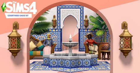 Sims 4 Tropical Furniture, Archway Sims 4 Cc, Sims 4 Archways Cc, Sims 4 Courtyard Oasis, Sims 4 Courtyard, Courtyard Oasis, Sims 4 Pack, Spanish Style Furniture, Greece Wallpaper