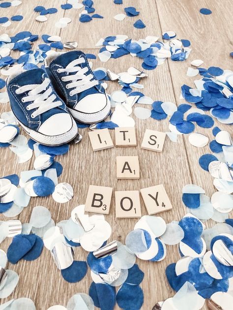 Gender Reveal Ideas, Boy Gender Reveal, Announcement Ideas, Reveal Ideas, A Boy, Gender Reveal, Confetti, Blue