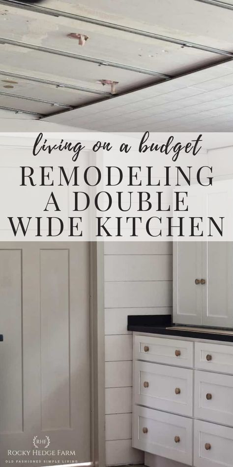 Kitchen Remodel Doublewide, Mobile Home Remodel Doublewide Fireplace, Diy Double Wide Remodel, Updating Double Wide, Old Mobile Home Makeover Kitchen, Mobile Home Kitchen Remodel Ideas, Manufactured Home Ceiling Remodel, Diy Mobile Home Kitchen Remodel, Double Wide Mobile Home Kitchen Ideas