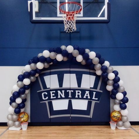 Blue white basketball banquet Basketball Banquet, White Basketball, Balloon Arch, Arch, Blue White, Balloons, Basketball, Blue And White, Frame