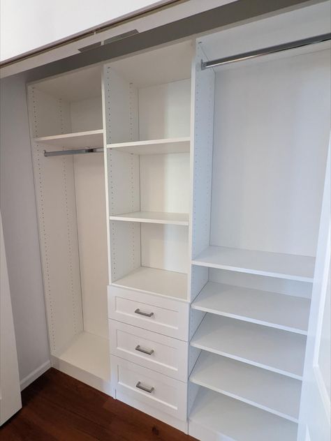 2 Door Closet Organization, Two Door Closet Ideas, Wardrobe Inserts Closet Ideas, Slide Closet Organization, Double Door Closet Makeover, Large Reach In Closet Ideas, One Door Closet Organization, Bifold Closet Makeover, Double Door Closet Ideas