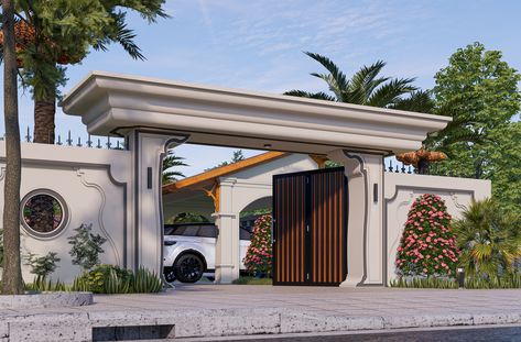 Villa Boundary Wall, Entrance Gates Design Architecture, Entrance Gates Design Architecture Front Entry, Luxury Gate Entrance, Boundary Gate Design, Boundary Wall Design Exterior, Gate Design Modern Entrance, Henna Design Tutorial, Bridal Henna Design