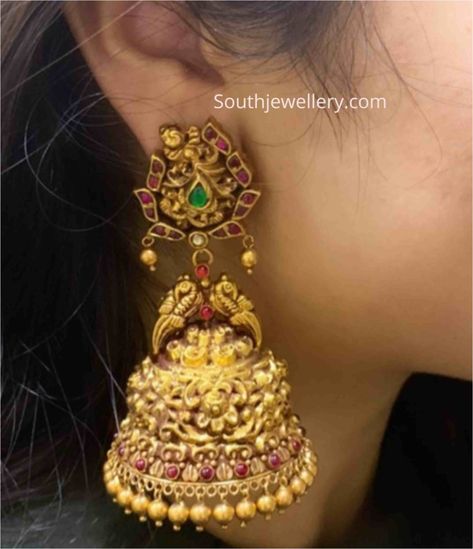 Buttalu Designs Gold, Nakshi Jhumkas, Buttalu Designs, Pearl Haram, Polki Pendant, Temple Jewellery Earrings, Gold Jhumka Earrings, Gold Temple Jewellery, Indian Jewelry Earrings