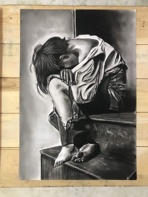 Earth Art Drawing, Staedtler Pencil, Word Art Drawings, Charcoal Painting, Charcoal Paper, Charcoal Sticks, Sunset Canvas Painting, Indian Art Gallery, Portrait Sketch