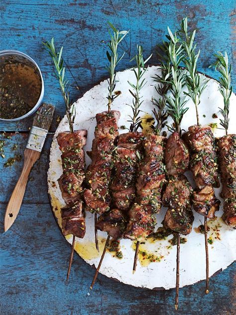 Grilled rosemary and chilli pork skewers. What are you doing with that rosemary? Don't throw it away! Use it as a skewer and flavour booster! – I Quit Sugar Rosemary Skewers, Donna Hay Recipes, Pork Skewers, Donna Hay, Best Bbq, Grilled Pork, Pork Dishes, Grilled Meat, Bbq Recipes