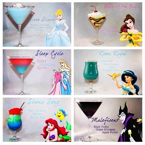 Princess Alcoholic Drink, Disney Princess Drinking Alcohol, Disney Cocktails Princess Alcohol, Disney Shots Alcohol, Princess Themed Alcoholic Drinks, Disney Princess Alcoholic Drinks, Princess Drinks Alcohol, Disney Inspired Alcoholic Drinks, Disney Themed Drinks Non Alcoholic