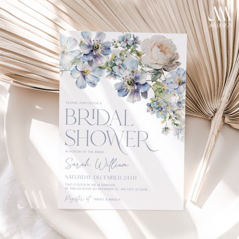 Bridal Shower Invitations Blue, Something Blue Bridal Shower Brunch, Something Blue Bridal Brunch, Something Blue Bridal Shower Invitations, Something Blue Brunch, Dusty Blue Bridal Shower Decorations, White And Blue Bridal Shower Ideas, Bridal Shower Blue Theme, Dusty Blue Bridal Shower Ideas