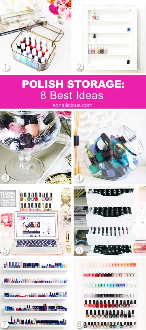 8 Nail Polish Storage Ideas That Are Secretly Awesome Nail Polish Storage Ideas, Makeup Vanity Diy, Vanity Diy, Diy Makeup Vanity, Polish Display, Nail Polish Storage, Diy Budget, Diy Nail Polish, Nail Room