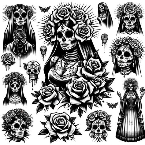 Mexican Skull Tattoos, Catrina Tattoo, Mexican Art Tattoos, Cool Tattoo Drawings, Skull Sleeve Tattoos, Henna Tattoo Designs Hand, Japan Tattoo Design, Chicano Art Tattoos, Half Sleeve Tattoos For Guys