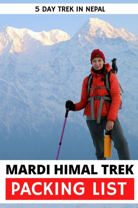 a woman stands at Mardi Himal Base Camp in Nepal Trek Packing List, Mardi Himal, Annapurna Trek, Annapurna Circuit, My Backpack, Gear List, High Altitude, Base Camp, Bag Light