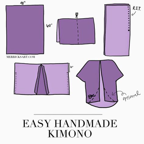 Kimono Tutorial, Kimono Diy, Kimono Sewing Pattern, Pretty Kimonos, Diy Kimono, Merricks Art, Diy Sy, Sewing Tops, Easy Handmade