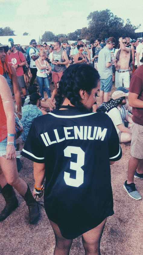 #illenials #rave #raveoutfit #edm Rave Outfits With Jersey, Illenium Jersey Outfit, Rave Jersey Outfit Women, Jersey Rave Outfit, Edm Jerseys Outfit, Rave Jersey Outfit, Illenium Concert Outfit, Edm Tattoo, Edm Outfits Rave