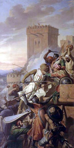 Capture of Marra (1098). The Knight Templar is a definite anachronism. First Crusade, Crusader Knight, Medieval Ages, Ancient Warfare, Medieval Knight, Medieval History, Historical Art, Dark Ages, Medieval Art