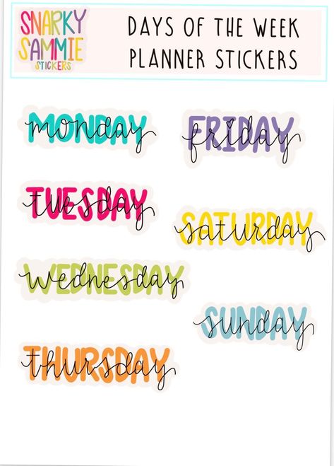 Digital Days of the Week Stickers - Colorful tidbitsdigitalplanners #hourlyplanner #digitalplannerfreebies #dailyplanneruk Work Digital Stickers, Days Of The Week Planner Stickers, Digital Calendar Stickers, Days Of The Week Lettering, Planner Sticker Ideas, Good Notes Stickers Free, Free Digital Planner Stickers, Digital Journal Stickers, Days Of The Week Stickers