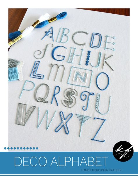 Deco Alphabet hand embroidery pattern a modern embroidery | Etsy Hand Embroidery Letters, Modern Hand Embroidery Patterns, Alfabet Letters, Embroidered Letters, Embroidery Alphabet, Embroidery Sampler, Embroidery Letters, Hand Embroidery Projects, Stitch Book