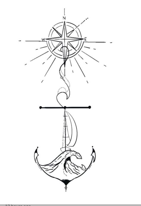 Ship Tattoo Women, Nautical Tattoo For Women, Cruise Tattoo Ideas, Anker Drawing, Nautical Drawings, Simple Anchor Tattoo, North Star Tattoos, Sailboat Tattoo, Man Tattoo