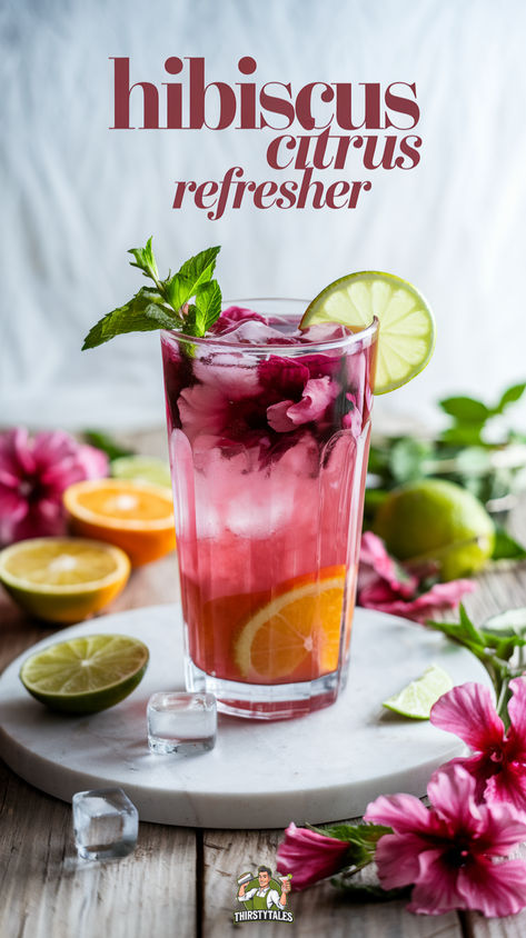 "Discover the ultimate Hibiscus Citrus Refresher Mocktail Recipe, perfect  for hot summer days! This refreshing mocktail combines the vibrant flavors  of hibiscus tea with zesty citrus for a delightful non-alcoholic beverage.  Enjoy this easy-to-make drink at your next gathering or as a solo treat.  Ideal for anyone seeking delicious and refreshing mocktails, this recipe is  a must-try among hibiscus tea recipes. Sip on this Hibiscus Mocktail and  elevate your summer drinks game!" Christmas Beverages Alcoholic, Hibiscus Mocktail, Holiday Drinks For Adults, Christmas Party Drinks Alcohol, Christmas Party Drink Ideas, Festive Christmas Drinks, Winter Vodka Cocktails, Fun Christmas Cocktails, Fun Christmas Drinks