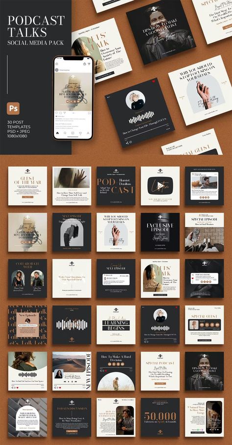 Create Canva Templates, Podcast Promotion, Instagram Puzzle Feed, Puzzle Feed, Instagram Feed Planner, App Promotion, Instagram Feed Layout, Design Podcast, Media Kit Template