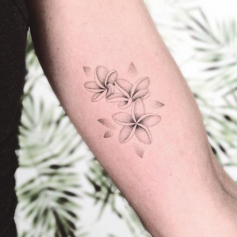 Frangipani Tattoo Designs, Granny Tattoo, Plumeria Flower Tattoos, Frangipani Tattoo, Special Tattoo, Plumeria Tattoo, Ohana Tattoo, Palm Tattoos, Special Tattoos