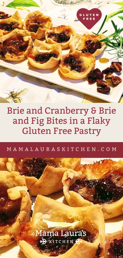 Gluten Free Cranberry Brie Bites, Gluten Free Brie Bites, Gluten Free Flaky Pie Crust, Fig Jelly, Cranberry Appetizer, Gluten Free Party, Gluten Free Party Food, Celiac Recipes, Gluten Free Dough