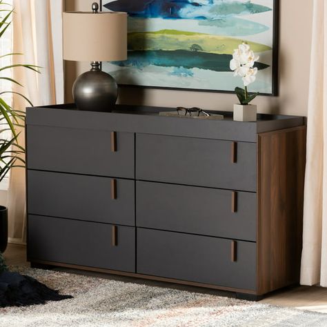 Midcentury Eclectic, Two Tone Dresser, Grey Dresser, Walnut Dresser, Eclectic Bedroom, Wood Dresser, Baxton Studio, Bedroom Furniture Dresser, Modern Dresser