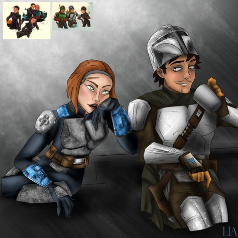 You can see the reference images I used in the corner. Credit to the OG for the amazing work that allowed me to make my first BoDin fanart. Bo Katan And Din Djarin Fanart, Din Jarin, Mandalorian Fanart, Wholesome Romance, Star Wars Couples, Bo Katan, Super Girls, Batman Wonder Woman, Star Wars Models