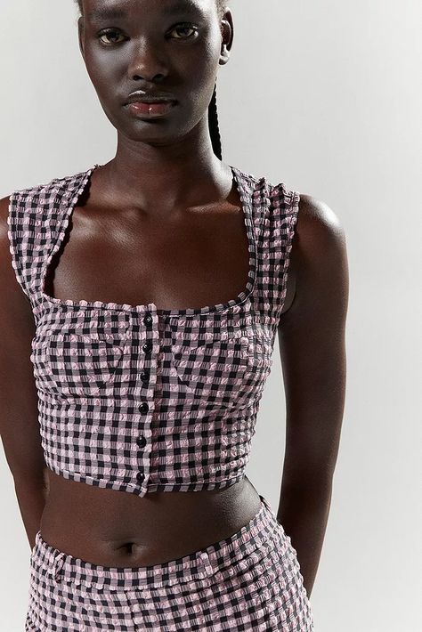 Gingham Set, Gingham Top, Jumpsuits And Rompers, Gingham Tops, Weather Wear, Gingham Print, Black And Pink, Pant Set, Co Ord