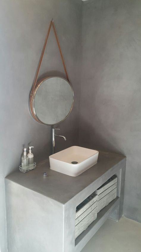 Cement floors and walls www.cherubinos.co.za Cement Vanity Bathroom, Toilet Cement Design, Cemcrete Bathroom Ideas, Cement Wash Basin, Kast Concrete Basin, Stone Wash Basin, Simple Frock, Cement Floors, Simple Frock Design