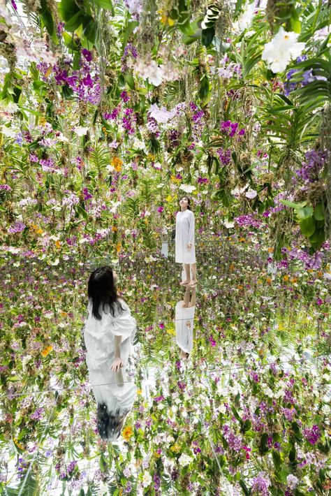 Floating Flower Garden: Flowers and I are of the Same Root, the Garden and I are One | teamLab Planets TOKYO | teamLab / チームラボ Floating Flower, Plant Installation, Sustainable Flowers, Floating Garden, Japan Garden, Floral Room, Flower Room, Flower Installation, Floating Flowers