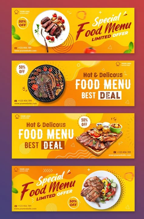 Google Banner Ads, Website Slider, Google Banner, Restaurant Website Design, Ads Social Media, Banner Design Layout, Desain Buklet, Food Template, Banner Design Inspiration