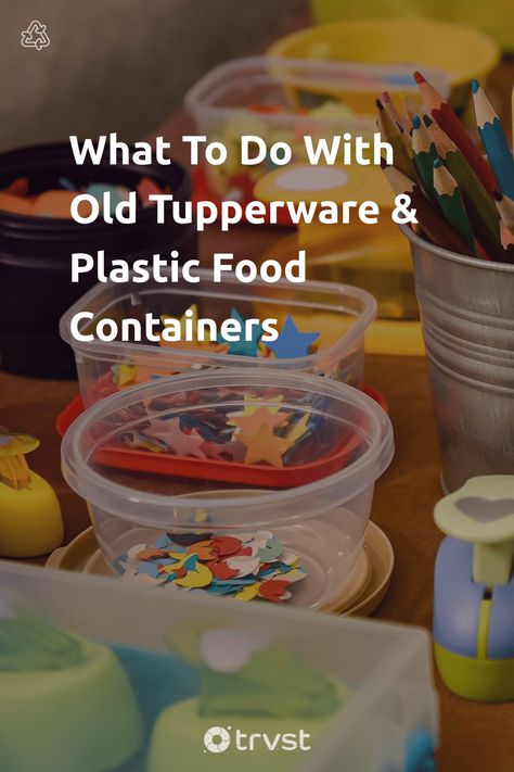 "What To Do With Old Tupperware & Plastic Food Containers"- Tupperware has become synonymous with plastic food containers. After its introduction in the 1940s, tupperware parties became a thing, and many households quickly adopted tupperware as a kitchen staple. As a result, many homes have at least a set of tupperware over five years old. This article explores how... #trvst #guide #waste&recycling #plastic #recycle #reuse #food #explore #life #recycled #plastics #greenliving #plantbased Plastic Containers Repurpose, Upcycle Plastic Containers, Old Tupperware, Reuse Plastic Containers, Plastic Container Crafts, Plastic Recycle, Reuse Containers, Recycling Companies, Recycling Plastic