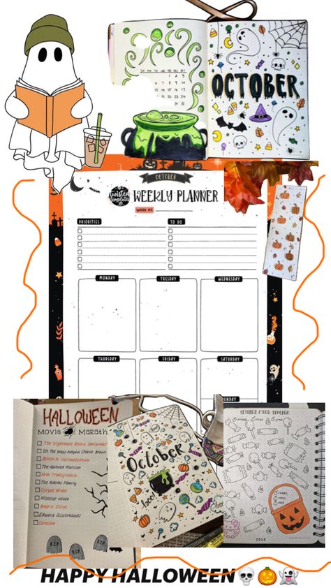 I’m so ready🎃 Halloween Bullet Journal, Happy Monster, Bullet Journal Weekly, Monster House, Adams Family, Weekly Planner Template, Mood Tracker, Nightmare Before, Fall Crafts