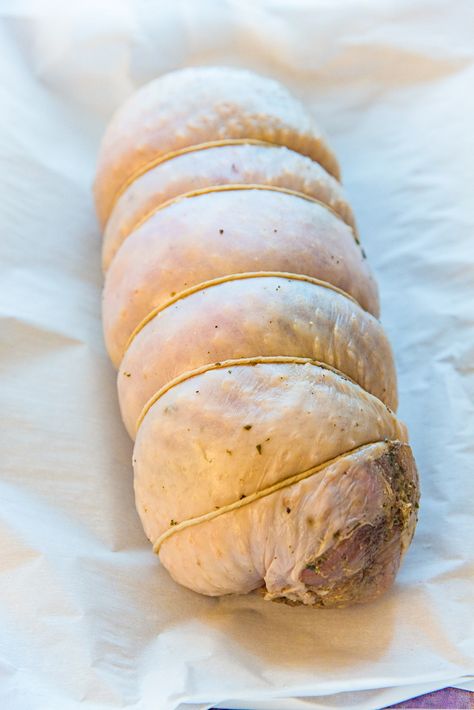 A Turkey Roulade that is ready to be cooked. Stuffed Turkey Roulade Mary Berg, Turkey Roulade Recipes, Turkey Breast Roulade Recipes, Turkey Roulade Thanksgiving, Turkey Roll Recipes, How To Prepare Turkey, Turducken Recipe, Ham Dinners, Rolled Turkey