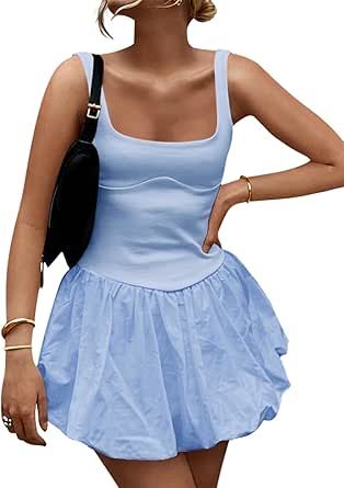 Cute Blue Dresses, Dress For Women, Vest Dress, High Waist, A Line, Slim Fit, Mini Dress, Square, Dresses