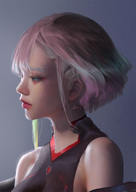 Stuff, GYN RYO on ArtStation at https://www.artstation.com/artwork/6b4lJV Lucy Haircut Cyberpunk, Soulcalibur Taki, Cyberpunk Hairstyles, Lucyna Kushinada, Cyberpunk Hair, Lucy Cyberpunk, Anime Haircut, Cyberpunk Female, Cyberpunk Edgerunners