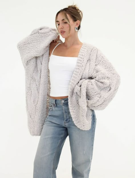 Aspen Cardigan | White Smoke - Cardigan Affordable Cream Long Sleeve Cardigan, Chunky Sweaters With Straight Leg Jeans, Affordable Everyday Cream Cardigan, Mini Dress Runway, Flagstaff House, Autumn Styles, Nails Jewelry, Wishlist 2024, Exaggerated Sleeves