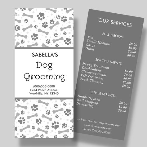 Dog Grooming Client Cards, Grooming Price List, Dog Grooming Price List, Dog Grooming Ideas, Dog Grooming Salon Ideas Decor, Pet Grooming Salon Ideas Design, Dog Grooming Salon Ideas, Dog Grooming Salon Decor, Dog Daycare Business