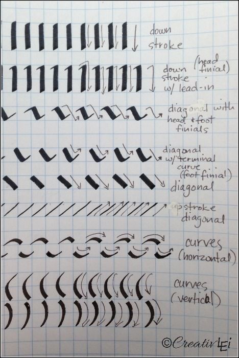 Using a calligraphy marker as a slanted pen, here are the basic strokes to practice. CreativLEI.com Basic Calligraphy, Calligraphy Markers, Calligraphy Worksheet, Calligraphy Lessons, A Calligraphy, Calligraphy Tutorial, Calligraphy For Beginners, Calligraphy Pen, Learn Calligraphy