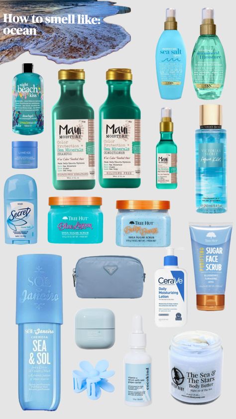 How to smell like: ocean #ocean  #skincare  #blue Smell Like Ocean, Profumo Victoria Secret, Ocean Scent, Perfume Collection Fragrance, Basic Skin Care Routine, Shower Skin Care, Body Smells, Pretty Skin Care, Perfume Scents