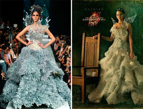 Katniss Everdeen's elaborate wedding gown by Tex Saverio, have you been training for the Hunger Games? Hunger Games Katniss Dress, Tex Saverio, Hunger Games Costume, Capitol Couture, Hunger Games Fashion, Hunger Games Katniss, Hunger Games Catching Fire, Game Dresses, Catching Fire