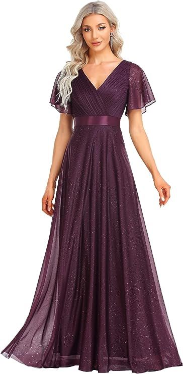 Long Sleeve Bridesmaid Dresses, High Low Evening Dresses, Long Sleeve Bridesmaid Dress, A Line Evening Dress, Formal Dresses With Sleeves, Evening Dress Floor Length, Flare Sleeve Dress, Purple Long Sleeve, Ever Pretty