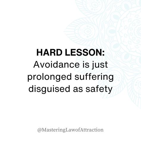 Let this one marinate... 🤔 Avoidance may seem safe, but it's often just a delay in facing our challenges. Embrace discomfort and break free from the chains of prolonged suffering. ⛓️ Avoidance Is Just Prolonged Suffering, Embrace Discomfort Quotes, Dismissive Avoidant Quotes, Avoidant Quotes, Facing Challenges Quotes, Avoidance Quotes, Discomfort Quotes, Avoiding Quotes, Manifest Baby