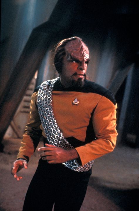 Worf, played by Michael Dorn, is a main character in Star Trek: The Next Generation and in seasons four through seven of Star Trek: Deep Space Nine. He also appears in the films based on The Next Generation. Worf is the first Klingon main character to appear in Star Trek, and has appeared in more Star Trek franchise episodes than any other character. Worf was the only main character to be a regular in more than one live-action Star Trek series. Klingon Empire, Astronomy Telescope, Star Trek Cast, Star Trek Show, Generation Photo, Star Trek Beyond, Photo Star, Star Trek Tv, Star Trek Images