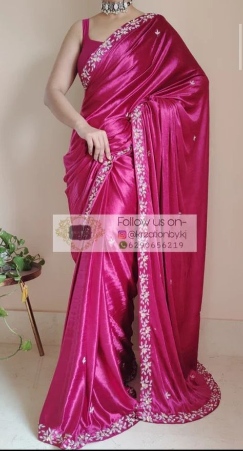 Magenta Pink Saree, Rani Pink Saree, Rani Pink, Magenta Pink, Floral Vine, Pink Saree, Indian Sarees, Blouse Piece, Fine Silver