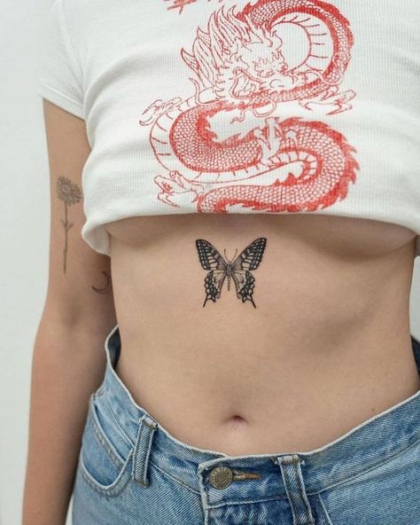 Hot Butterfly Tattoos, Butterfly Belly Tattoo, Butterfly Tattoo Belly, Edgy Butterfly Tattoo, Butterfly Tattoo Stomach, Butterfly Stomach Tattoo, Butterfly Sternum Tattoo, Butterfly Chest Tattoo, Hot Tattoo Ideas