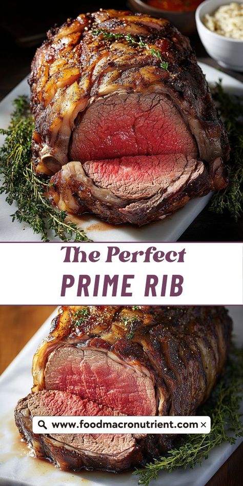 Turn your next meal into a celebration with this show-stopping prime rib recipe. With a flavorful crust and tender, juicy meat, this roast is perfect for making any occasion special. Ribs Plating, Prime Rib Cooking Times, Slow Roasted Prime Rib, Prime Rib Steak, Prime Rib Dinner, Best Roast Beef, Smoked Prime Rib, Prime Rib Roast Recipe, Prime Ribs